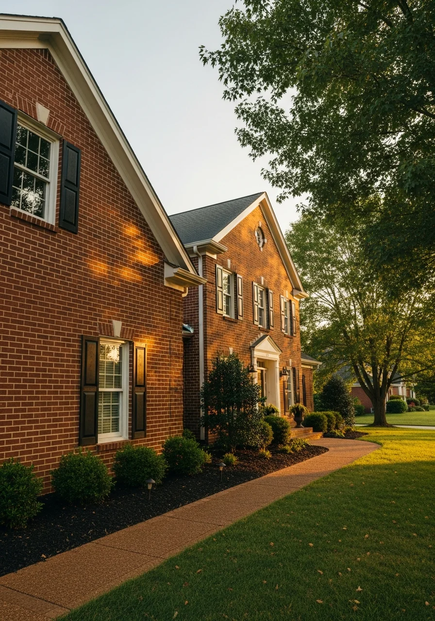 Portrait-style image of a Central Kentucky home with characteristic architectural features and well-maintained grounds.